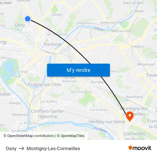 Osny to Montigny-Les-Cormeilles map