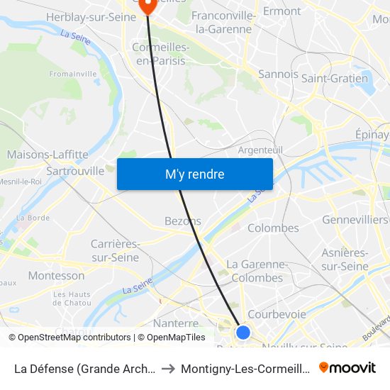 La Défense (Grande Arche) to Montigny-Les-Cormeilles map