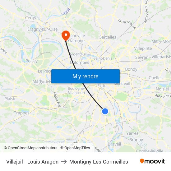 Villejuif - Louis Aragon to Montigny-Les-Cormeilles map