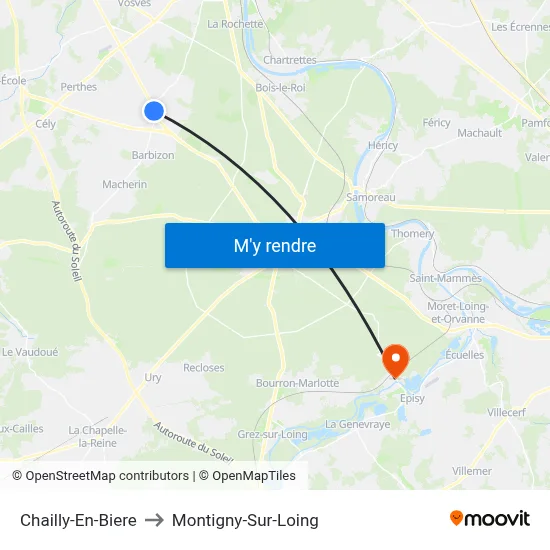 Chailly-En-Biere to Montigny-Sur-Loing map