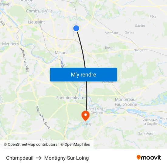 Champdeuil to Montigny-Sur-Loing map