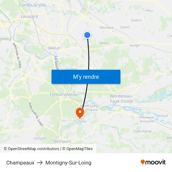 Champeaux to Montigny-Sur-Loing map