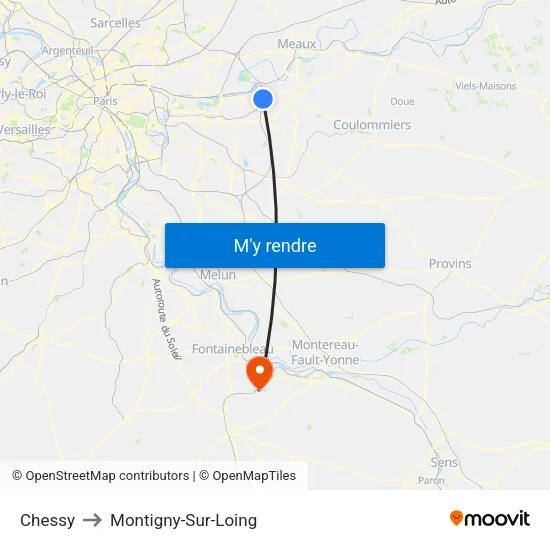 Chessy to Montigny-Sur-Loing map