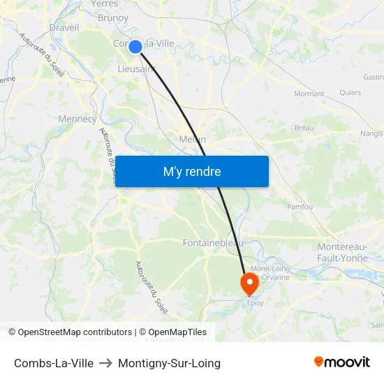 Combs-La-Ville to Montigny-Sur-Loing map
