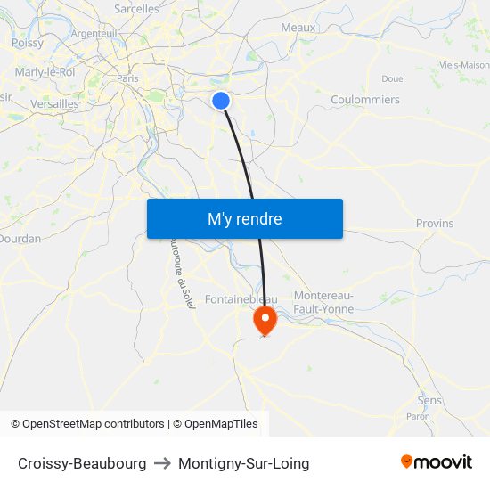 Croissy-Beaubourg to Montigny-Sur-Loing map