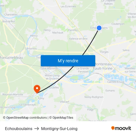Echouboulains to Montigny-Sur-Loing map