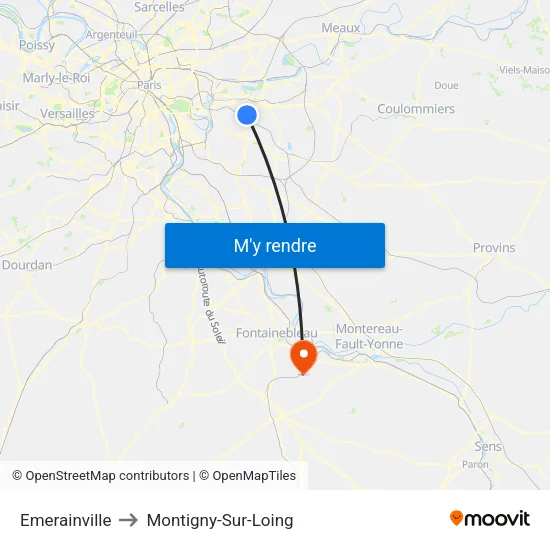 Emerainville to Montigny-Sur-Loing map