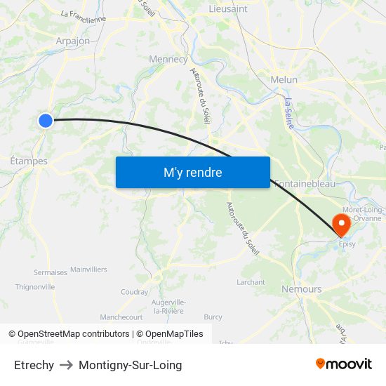 Etrechy to Montigny-Sur-Loing map