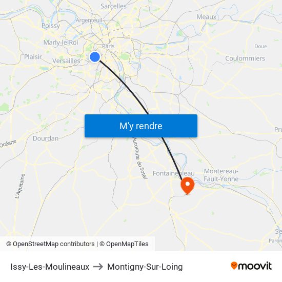 Issy-Les-Moulineaux to Montigny-Sur-Loing map