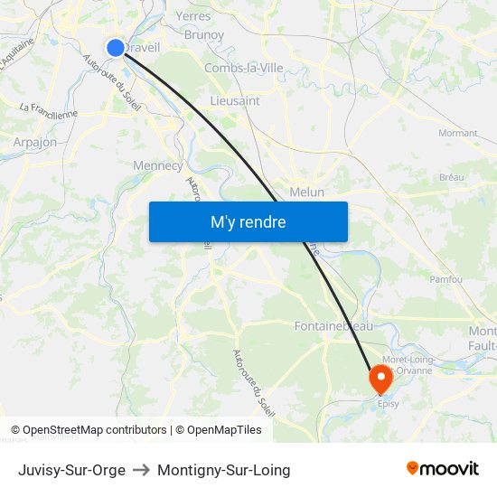Juvisy-Sur-Orge to Montigny-Sur-Loing map