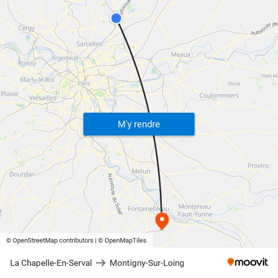 La Chapelle-En-Serval to Montigny-Sur-Loing map