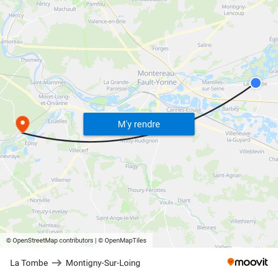 La Tombe to Montigny-Sur-Loing map