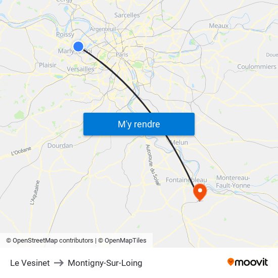 Le Vesinet to Montigny-Sur-Loing map