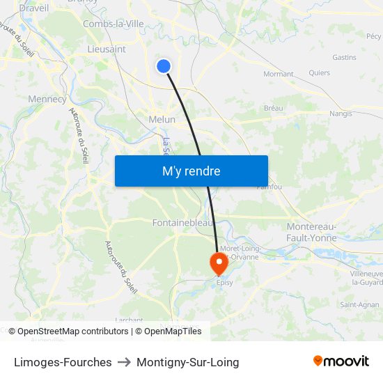 Limoges-Fourches to Montigny-Sur-Loing map