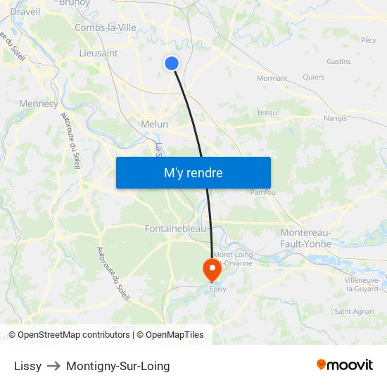 Lissy to Montigny-Sur-Loing map