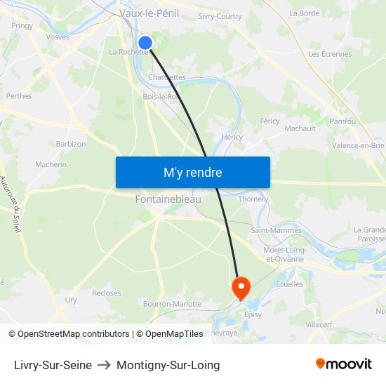 Livry-Sur-Seine to Montigny-Sur-Loing map