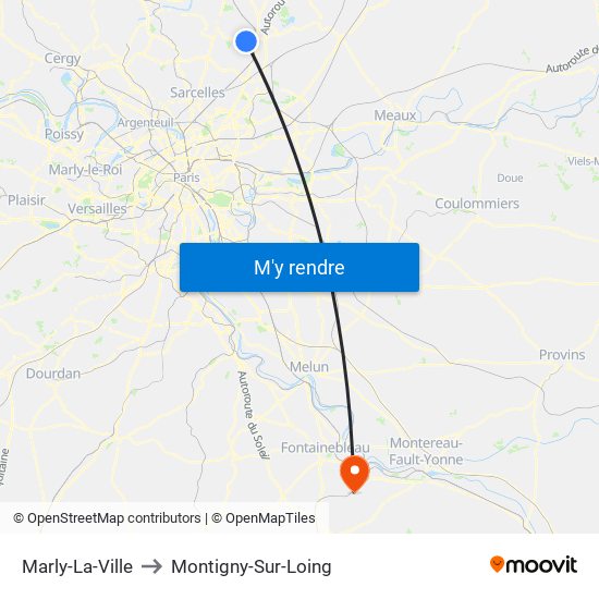 Marly-La-Ville to Montigny-Sur-Loing map