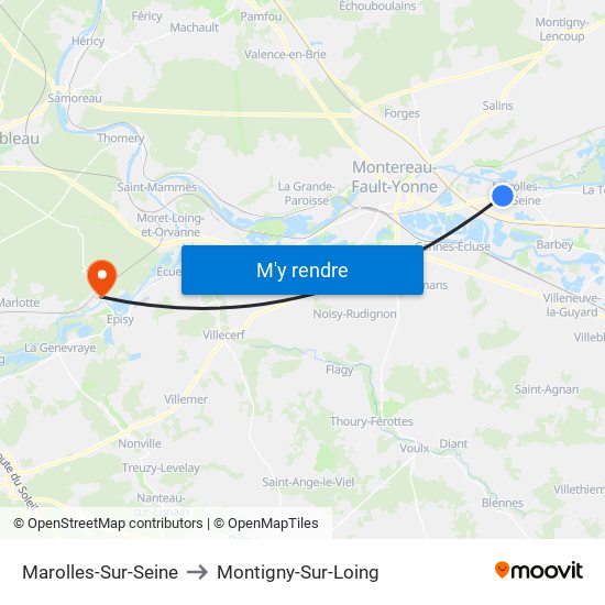 Marolles-Sur-Seine to Montigny-Sur-Loing map