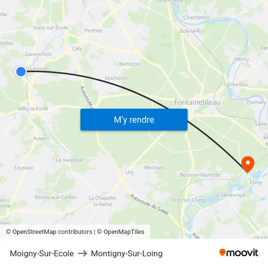 Moigny-Sur-Ecole to Montigny-Sur-Loing map