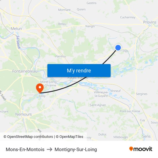 Mons-En-Montois to Montigny-Sur-Loing map