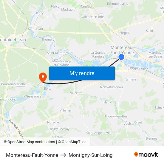 Montereau-Fault-Yonne to Montigny-Sur-Loing map