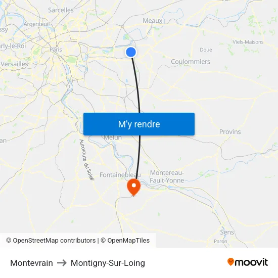 Montevrain to Montigny-Sur-Loing map
