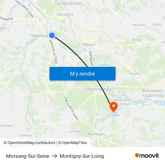 Morsang-Sur-Seine to Montigny-Sur-Loing map