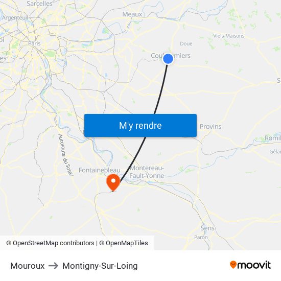 Mouroux to Montigny-Sur-Loing map