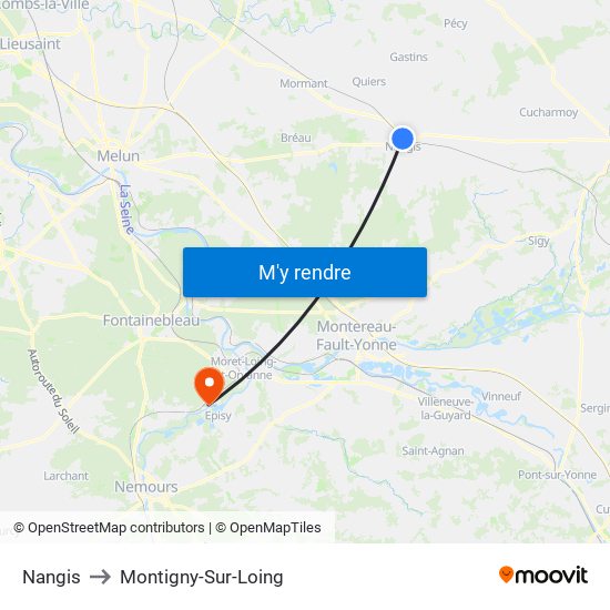 Nangis to Montigny-Sur-Loing map