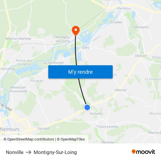 Nonville to Montigny-Sur-Loing map