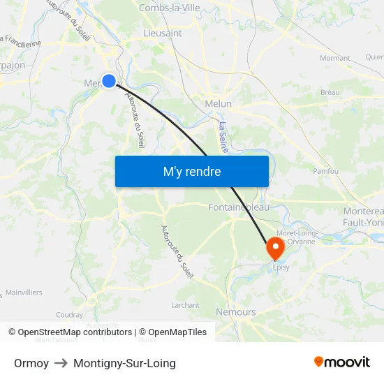 Ormoy to Montigny-Sur-Loing map