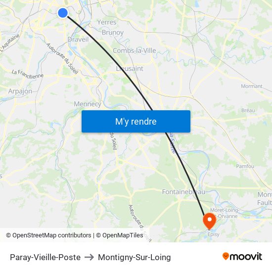 Paray-Vieille-Poste to Montigny-Sur-Loing map