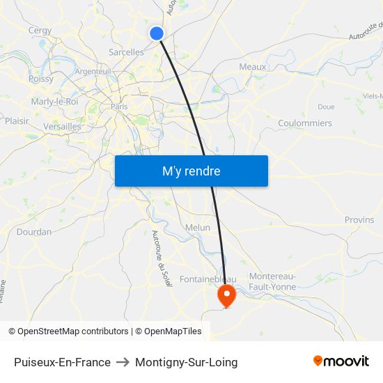 Puiseux-En-France to Montigny-Sur-Loing map