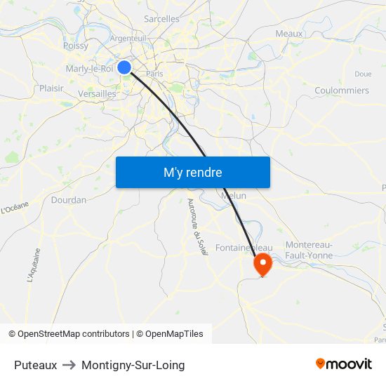 Puteaux to Montigny-Sur-Loing map