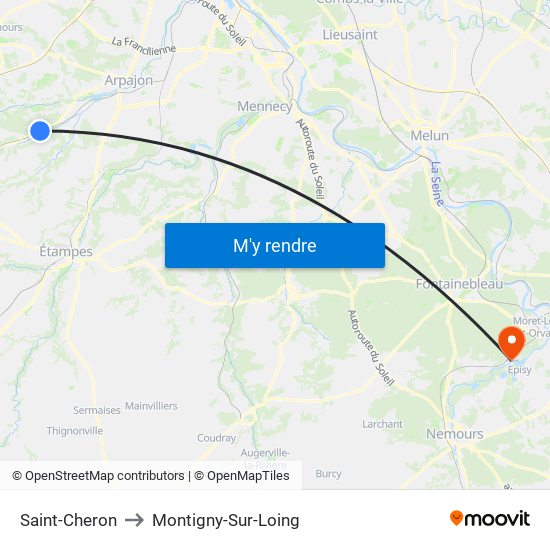 Saint-Cheron to Montigny-Sur-Loing map