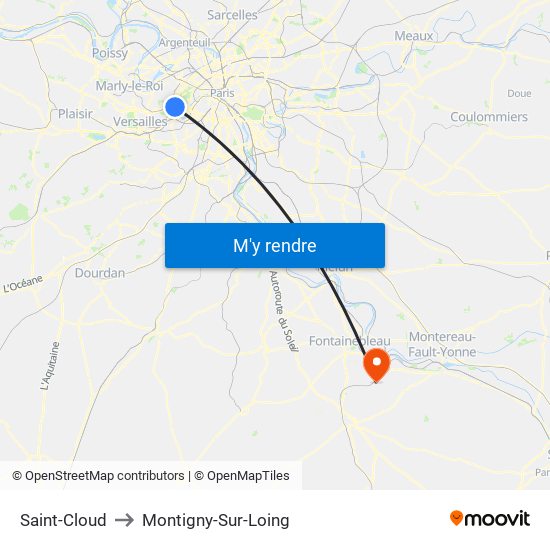 Saint-Cloud to Montigny-Sur-Loing map