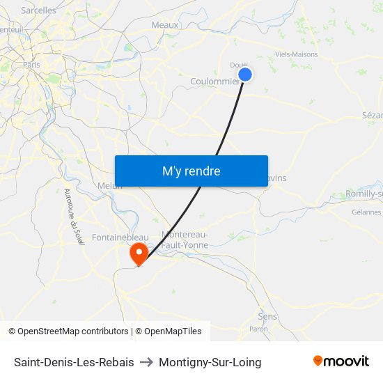 Saint-Denis-Les-Rebais to Montigny-Sur-Loing map