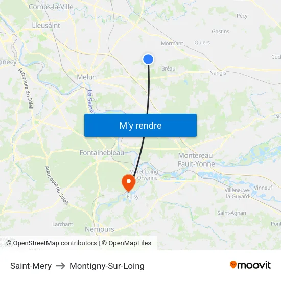 Saint-Mery to Montigny-Sur-Loing map