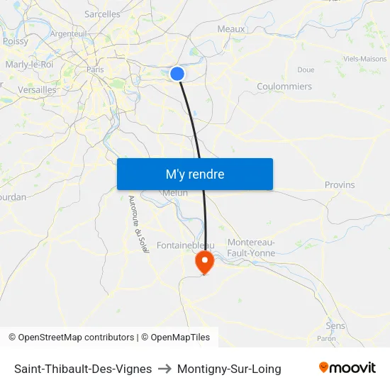 Saint-Thibault-Des-Vignes to Montigny-Sur-Loing map