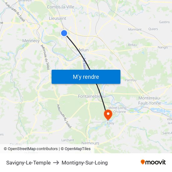 Savigny-Le-Temple to Montigny-Sur-Loing map