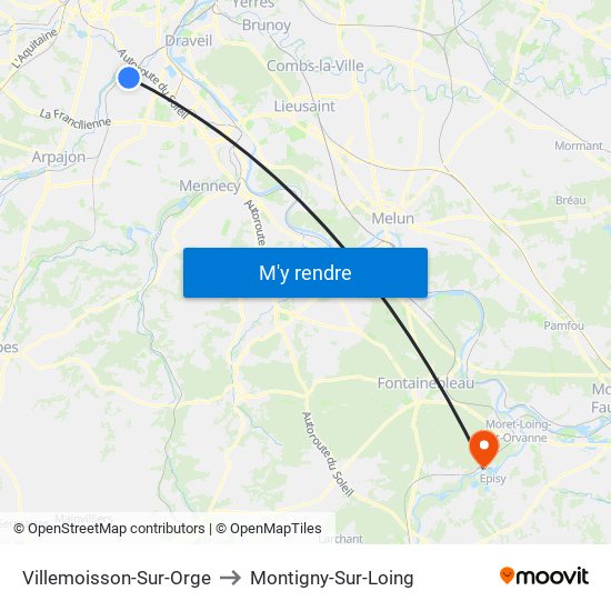 Villemoisson-Sur-Orge to Montigny-Sur-Loing map