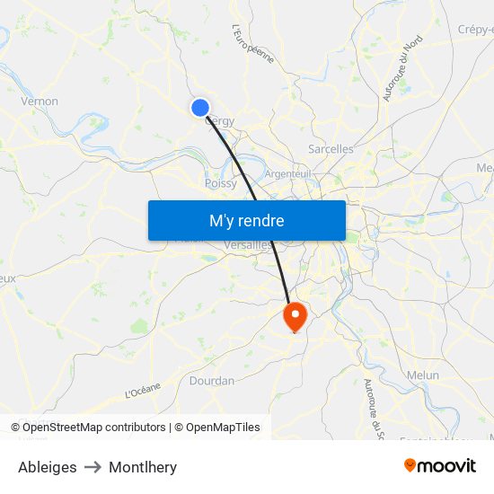 Ableiges to Montlhery map