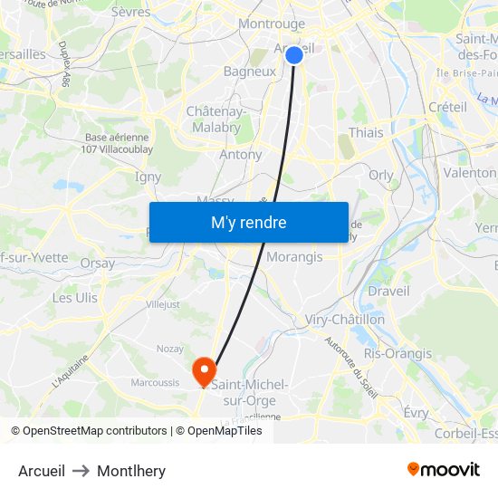 Arcueil to Montlhery map