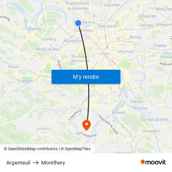 Argenteuil to Montlhery map