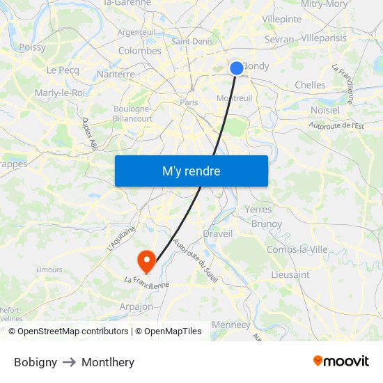 Bobigny to Montlhery map