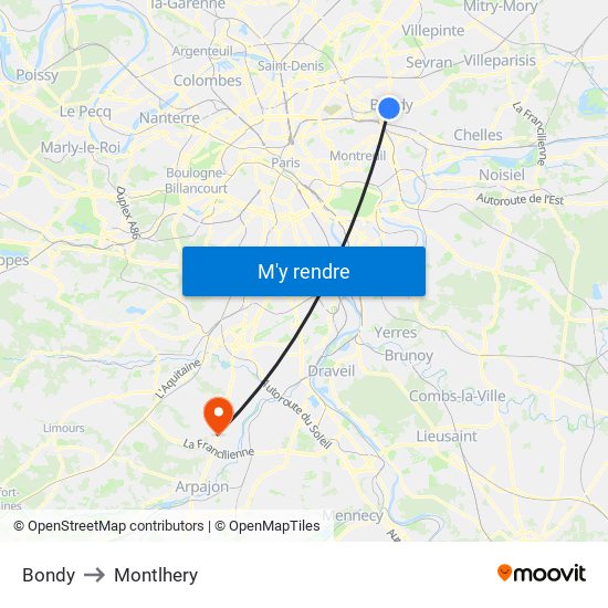 Bondy to Montlhery map