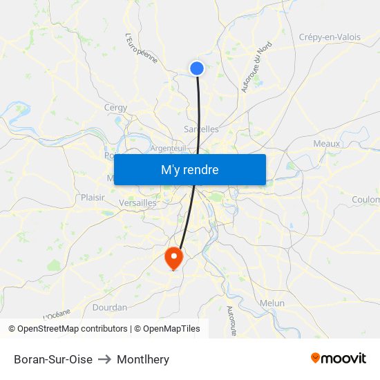 Boran-Sur-Oise to Montlhery map