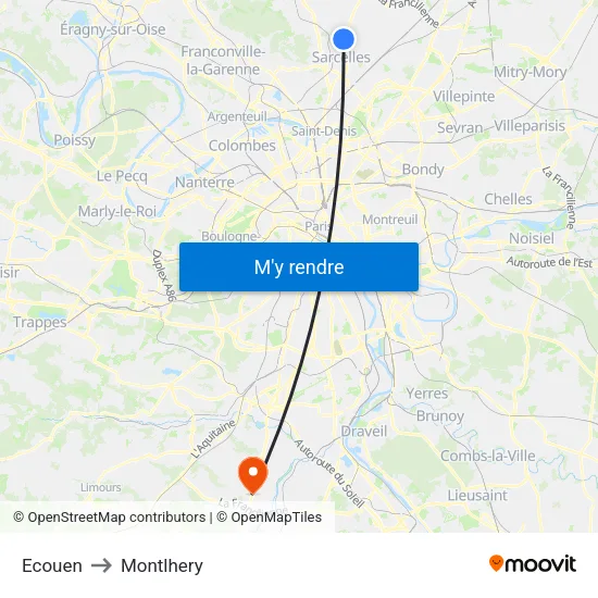 Ecouen to Montlhery map