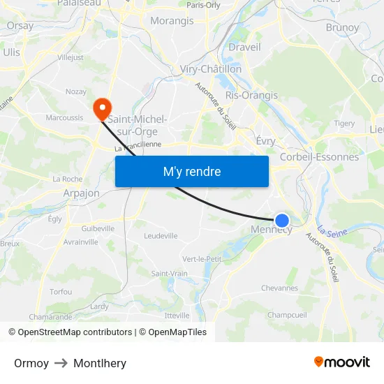 Ormoy to Montlhery map