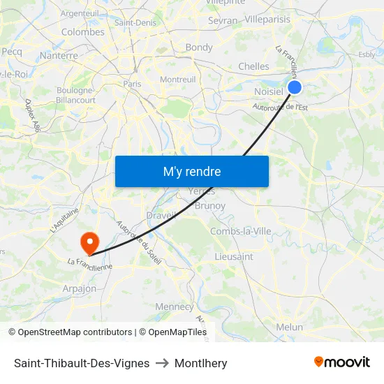 Saint-Thibault-Des-Vignes to Montlhery map